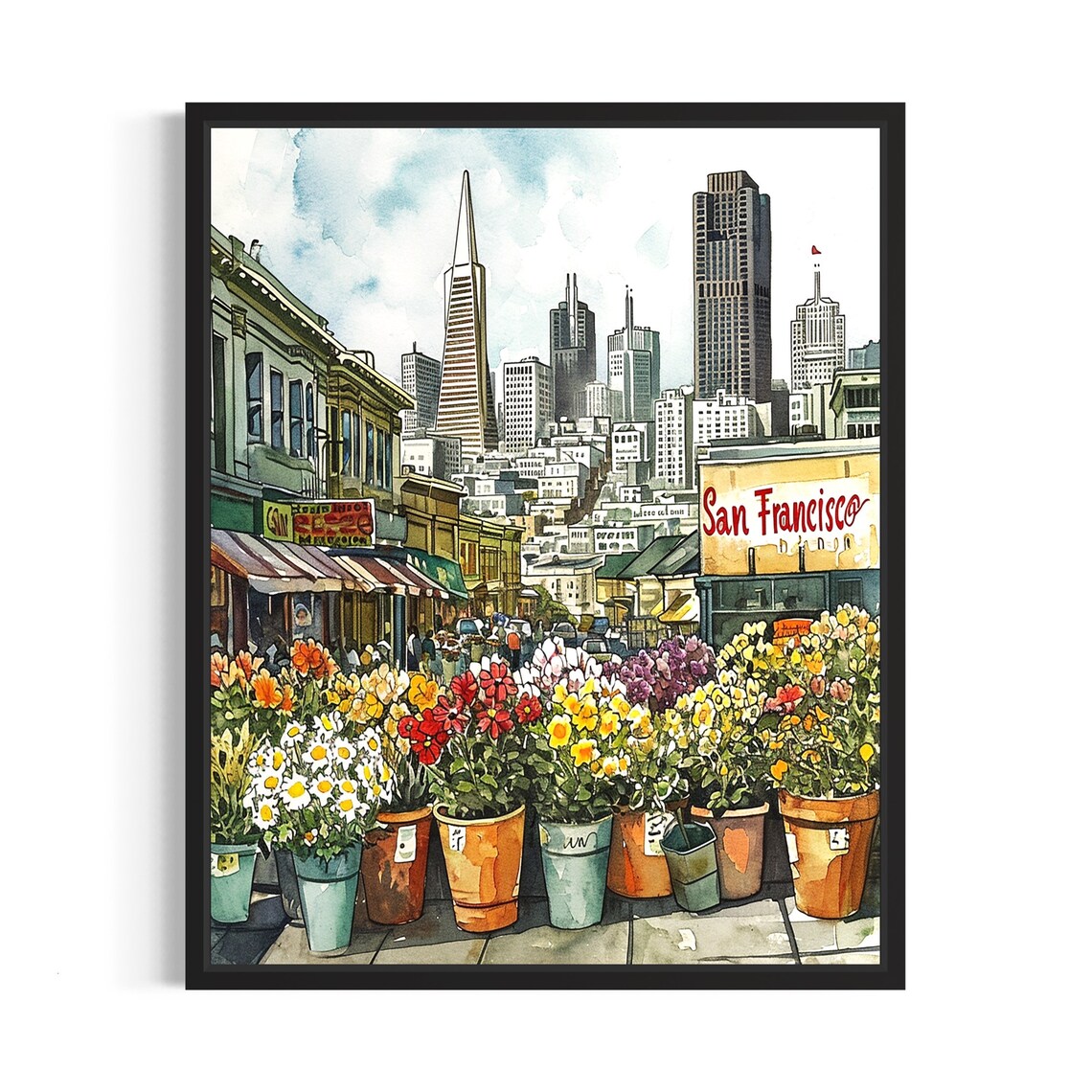 San Francisco Flower Market Poster, Neutral Botanical Artwork