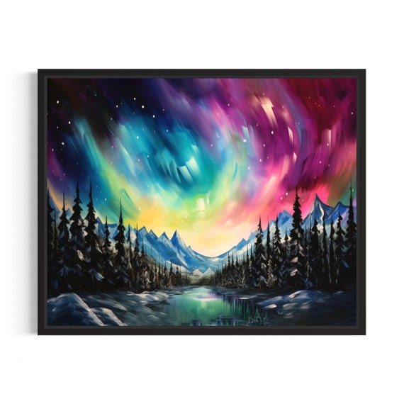 Northern Lights Poster Art Print Winter Scenery Artwork Wall Art Painting