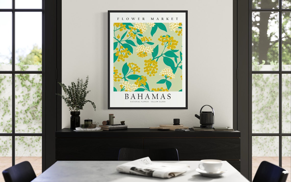 Bahamas Flower Market Art Print Bahamas Flower Yellow Elder Wall Art Botanical Pastel Artwork - Image 3
