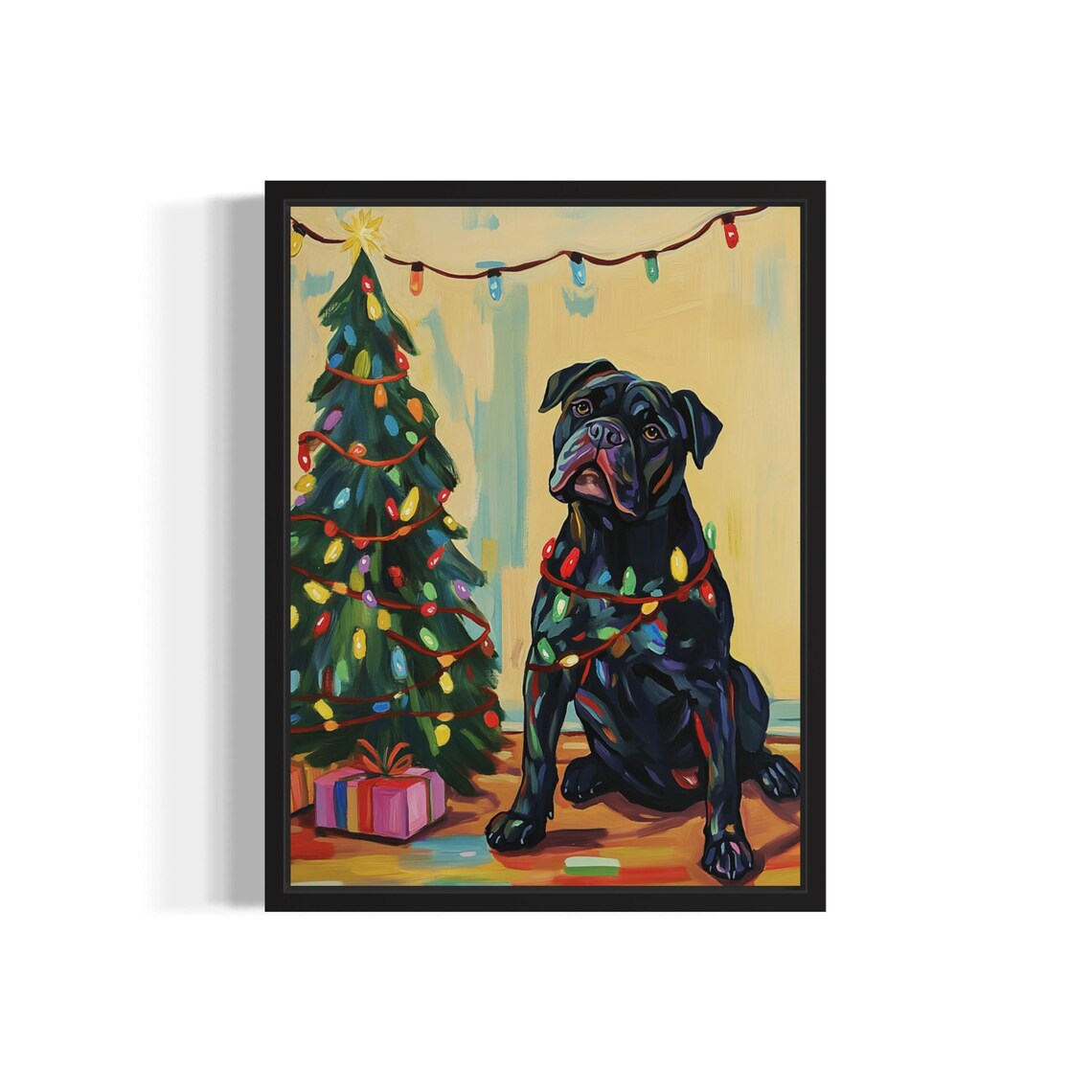 Cane Corso Dog Christmas Lights Holiday Poster Print