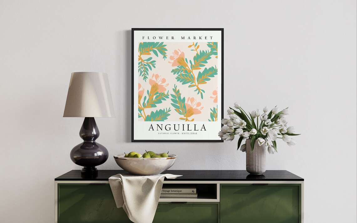Anguilla Flower Market Vintage White Cedar Blossom Botanical Poster - Image 2