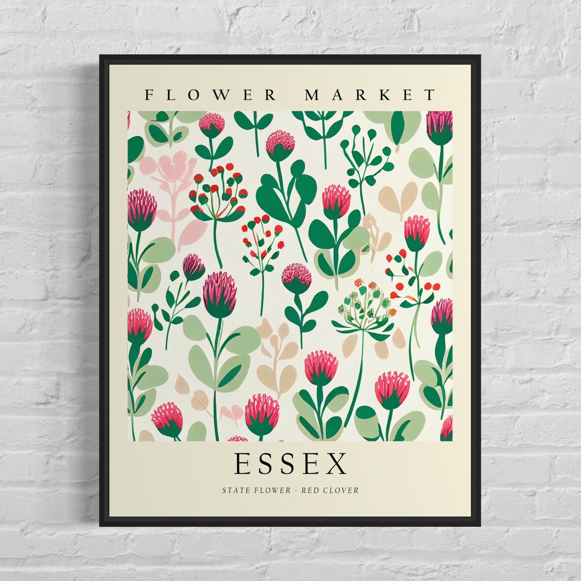 Essex Vermont Flower Market State Flower Botanical Red Clover Poster