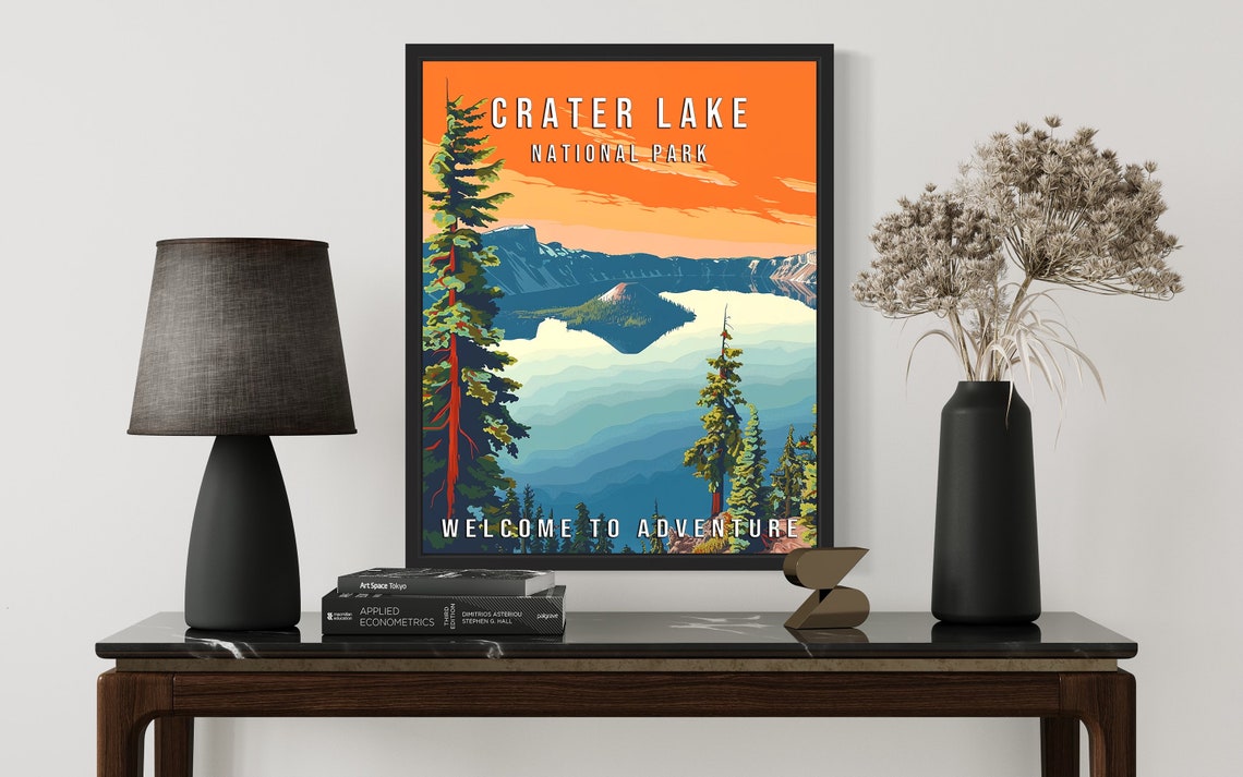 Crater Lake National Park Oregon Deep Blue Lake Sunset Vintage Poster - Image 3