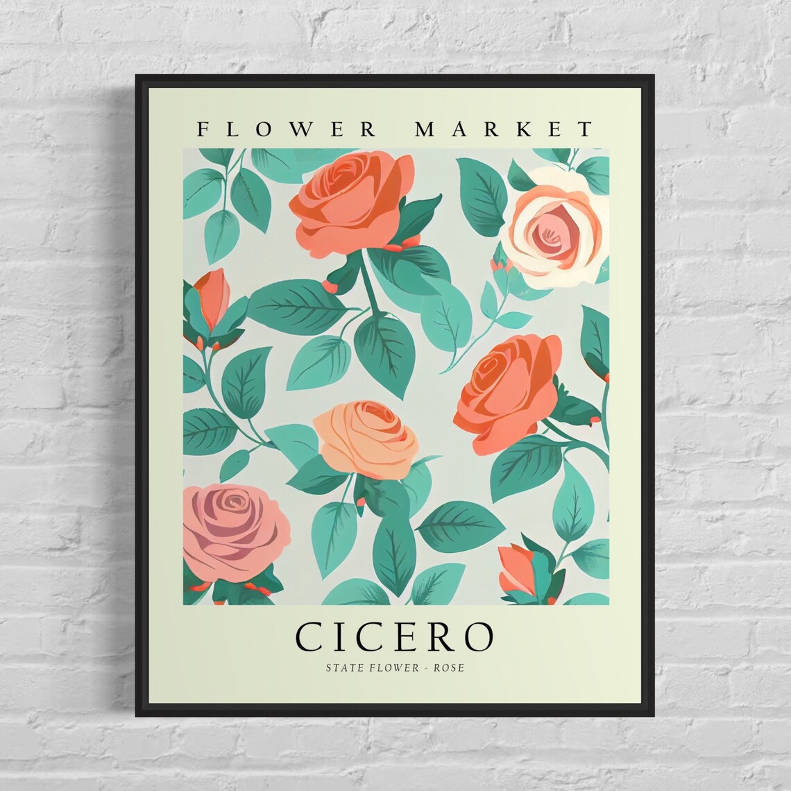 Cicero New York Coral Rose Garden Botanical Flower Market Poster