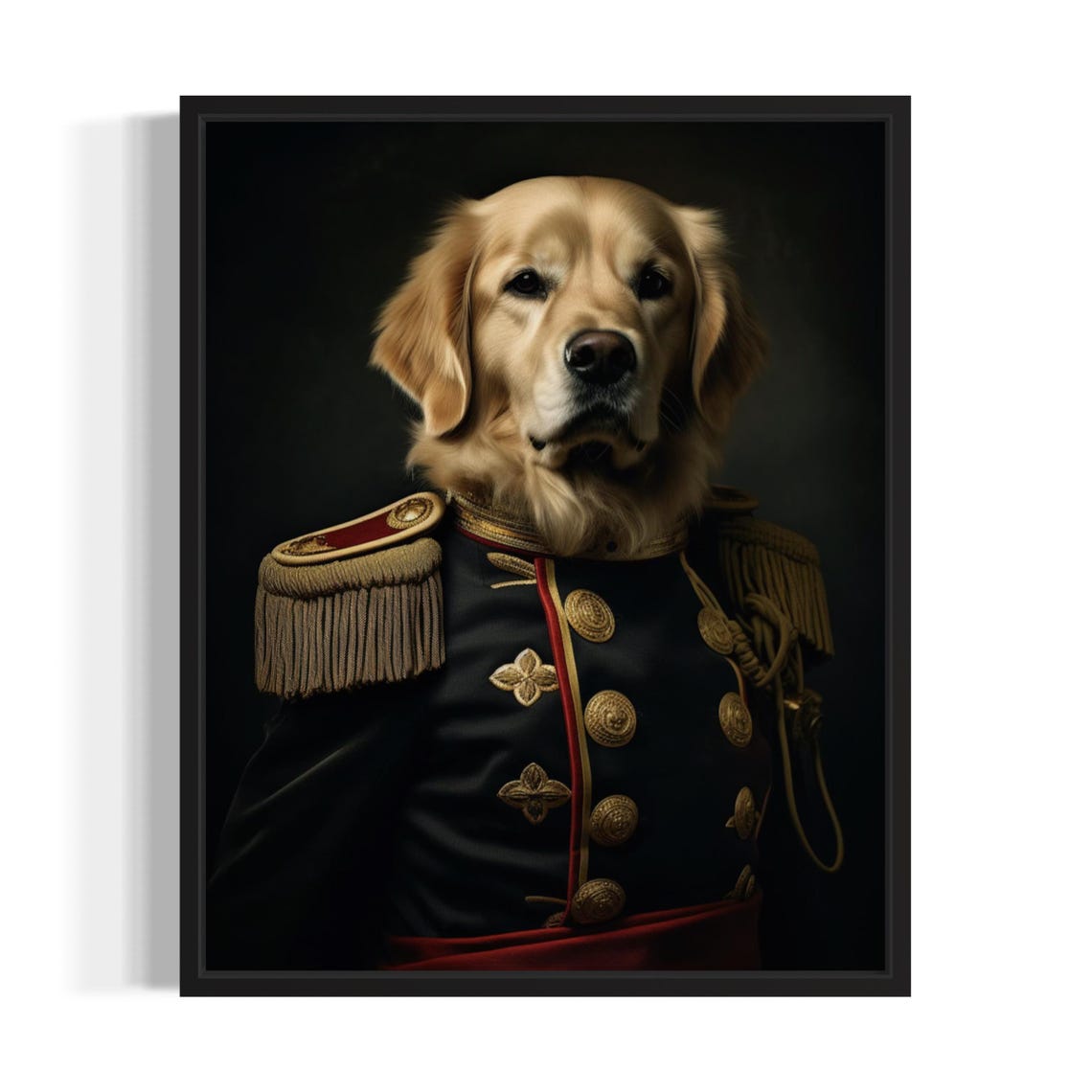 Golden Retriever in Military General Uniform Portrait Poster
