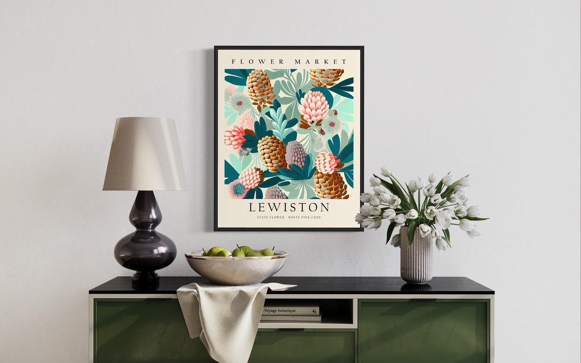 Lewiston Flower Market White Pine Cone Botanical Nature Art Poster - Image 3