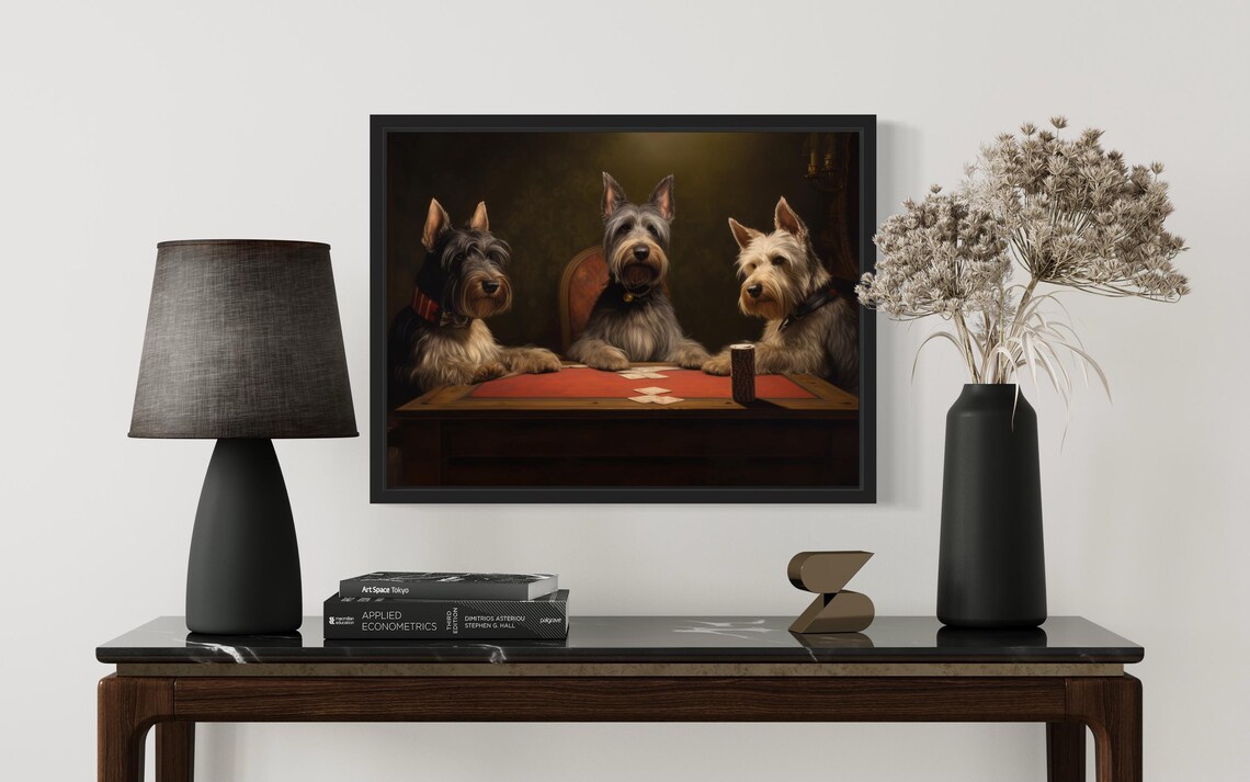 Scottish Terrier Dogs Playing Poker Red Felt Card Game Humor Poster - Image 2