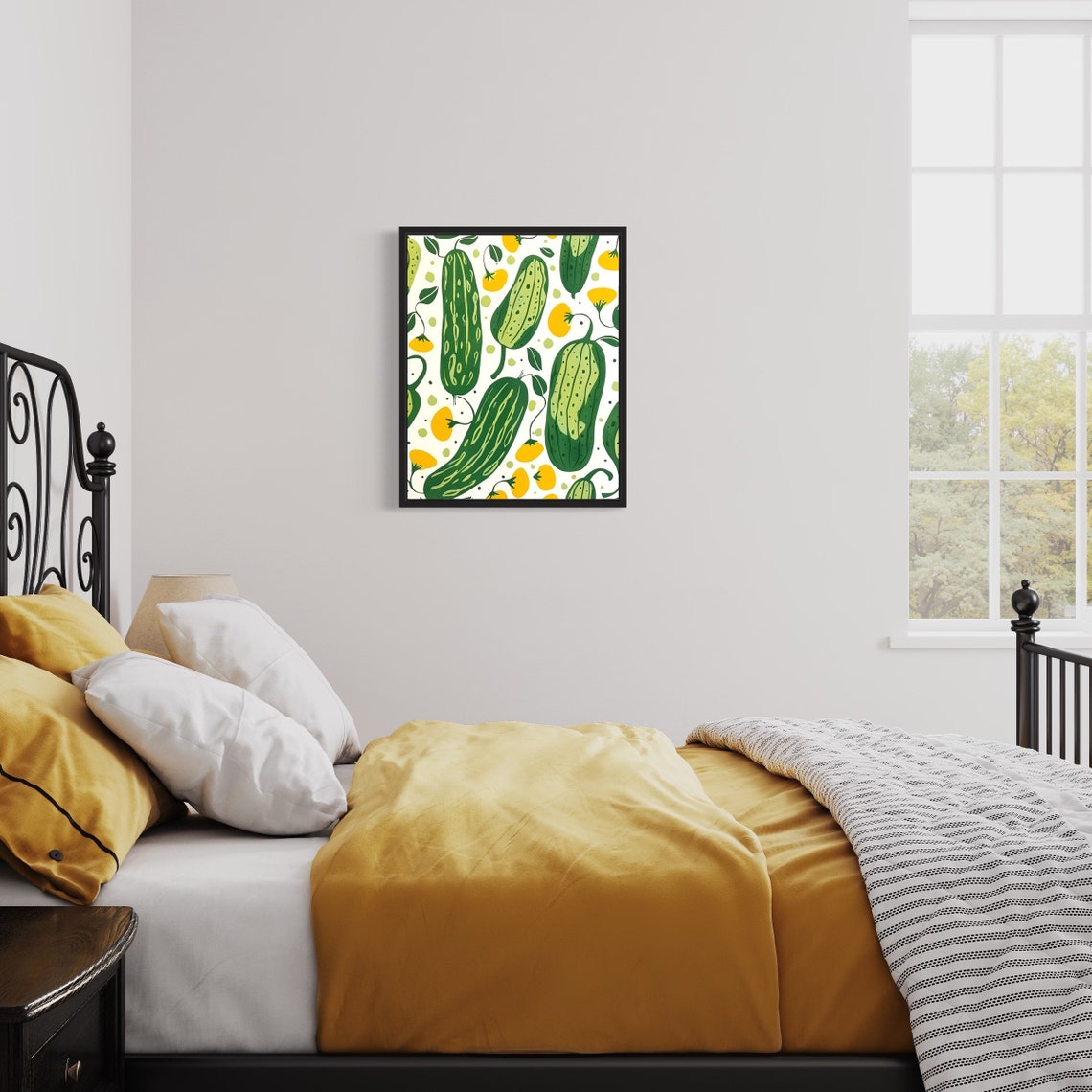 Cucumber Pattern Green Illustrated Vegetable Kitchen Art Poster - Image 3