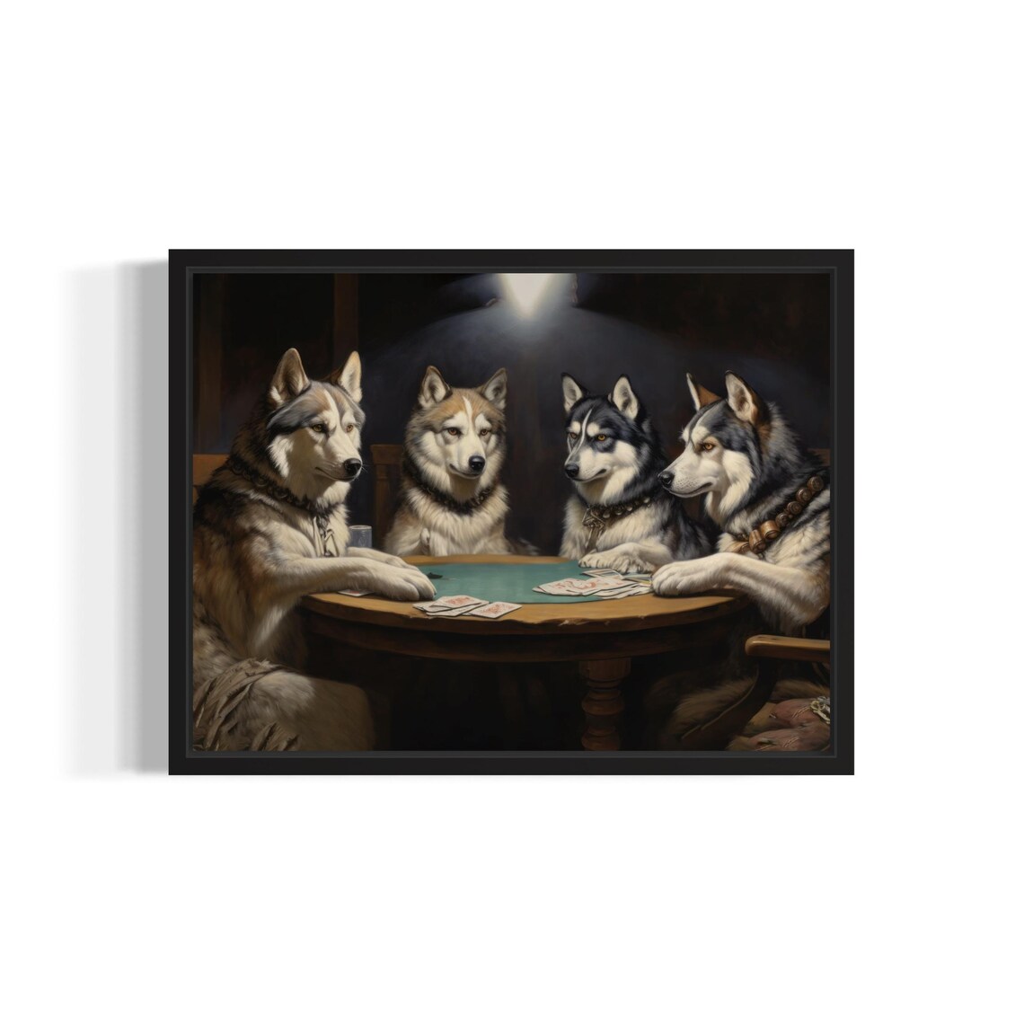 Siberian Huskies Playing Cards Humor Art Print