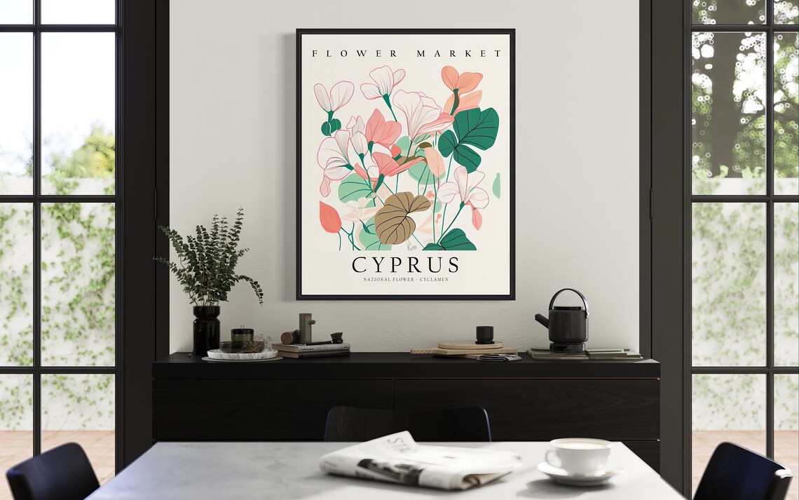 Cyprus National Flower Cyclamen Vintage Flower Market Poster - Image 2