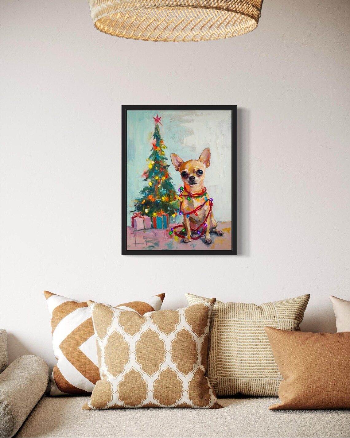 Chihuahua Brown Dog Tangled In Christmas Lights Poster Art Print Animals Wall Art Painting Decor Holiday Season Xmas Posters - Image 2