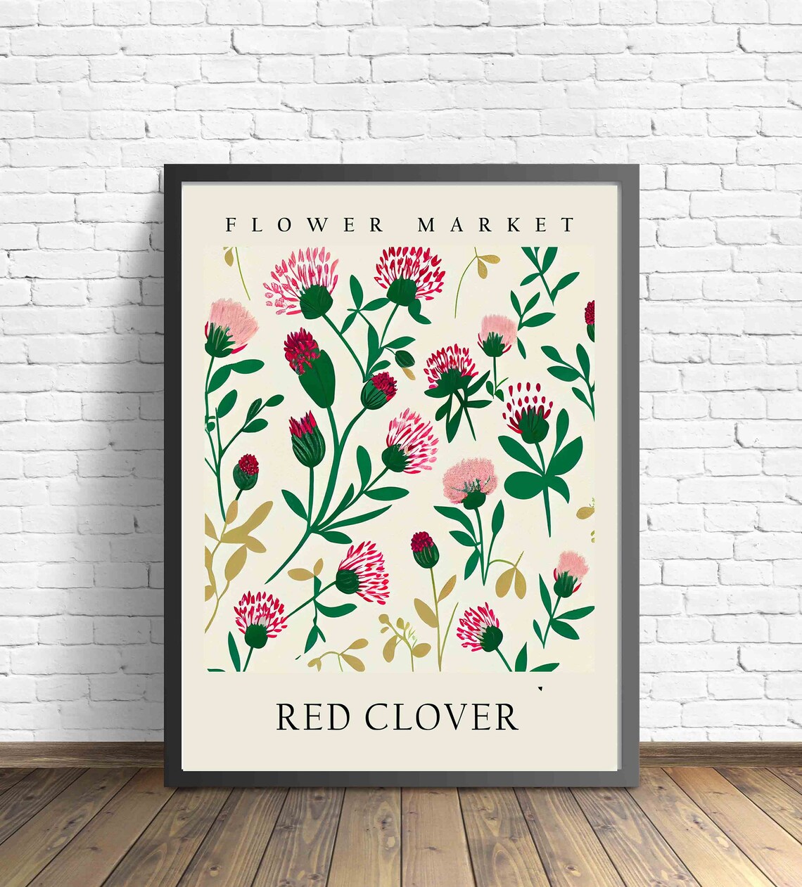 Red Clover Crimson Meadow Botanical Flower Market Pastel Art Print