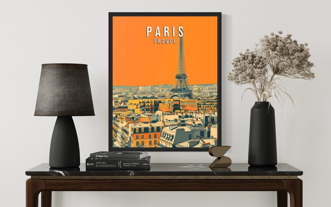 Paris France Eiffel Tower Sunset Cityscape Vintage Travel Poster - Image 3