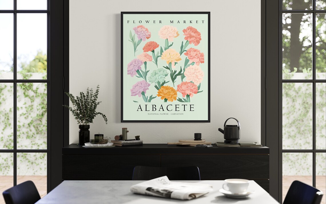Flower Market Albacete Carnation Pastel Bloom Vintage Botanical Poster - Image 3