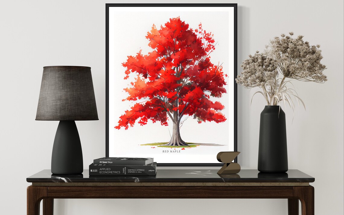 Red Maple Tree Art Print, Nature Landscape Poster - Image 3