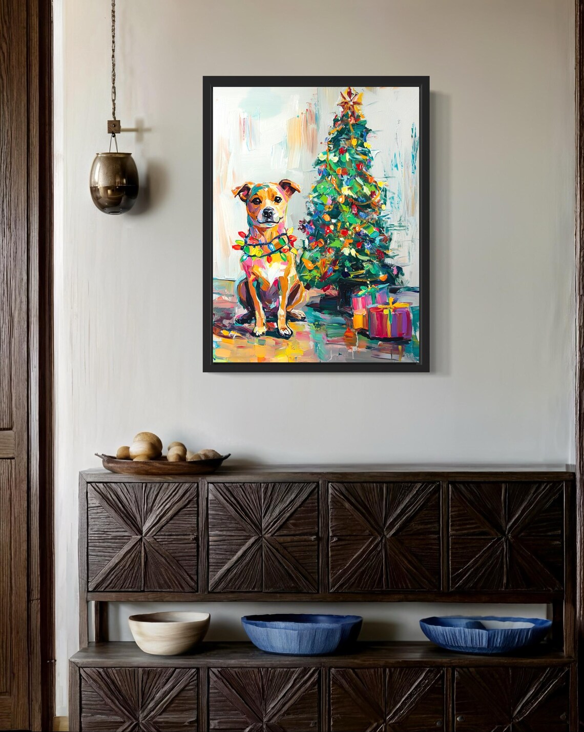 Happy Dog Tangled In Christmas Lights Holiday Poster Artwork - Image 3