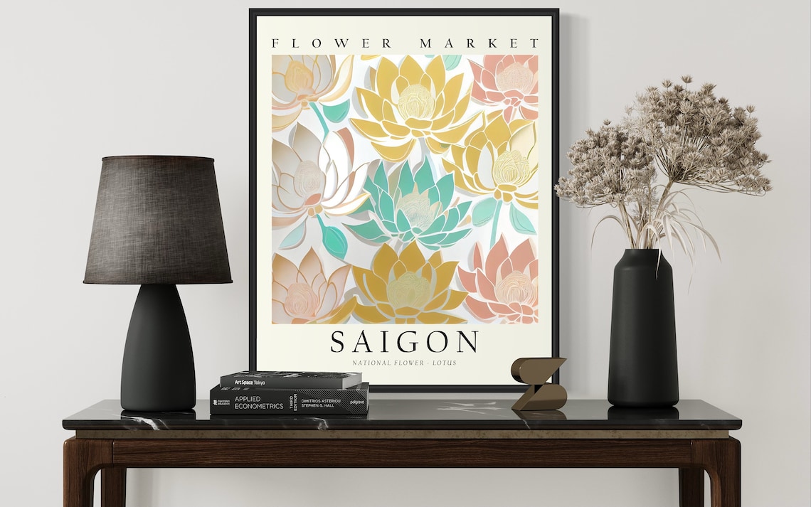 Saigon Vietnam Flower Market Lotus Travel Poster - Image 2