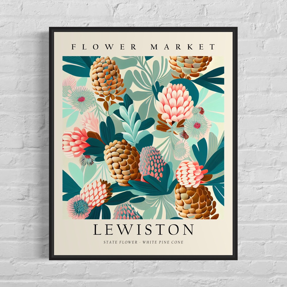 Lewiston Flower Market White Pine Cone Botanical Nature Art Poster