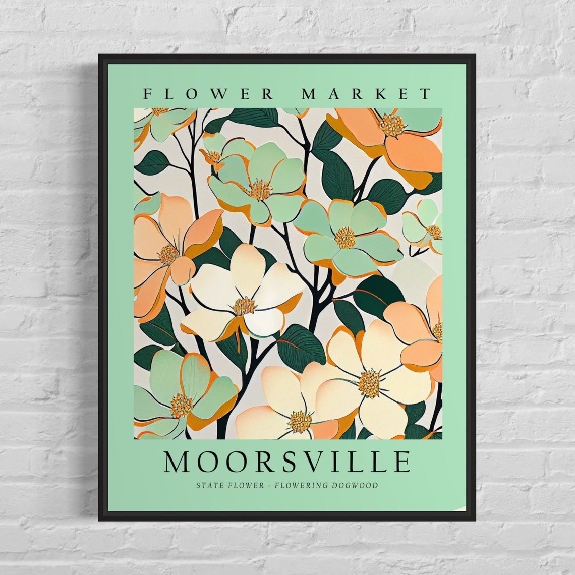 Moorseville North Carolina Flower Market Art Print Moorseville Flower Flowering Dogwood Wall Art Botanical Pastel Artwork