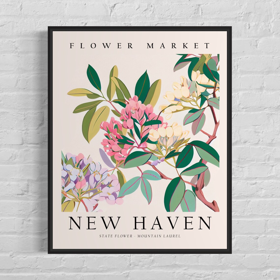 New Haven Mountain Laurel State Flower Market Blooming Poster