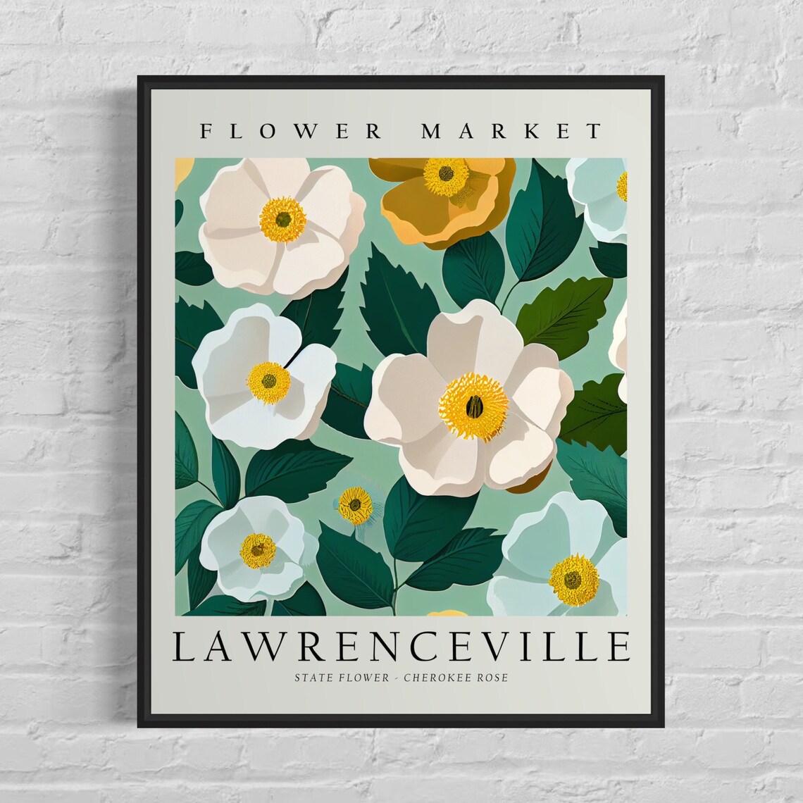 Lawrenceville Flower Market Vintage Botanical Cherokee Rose Poster