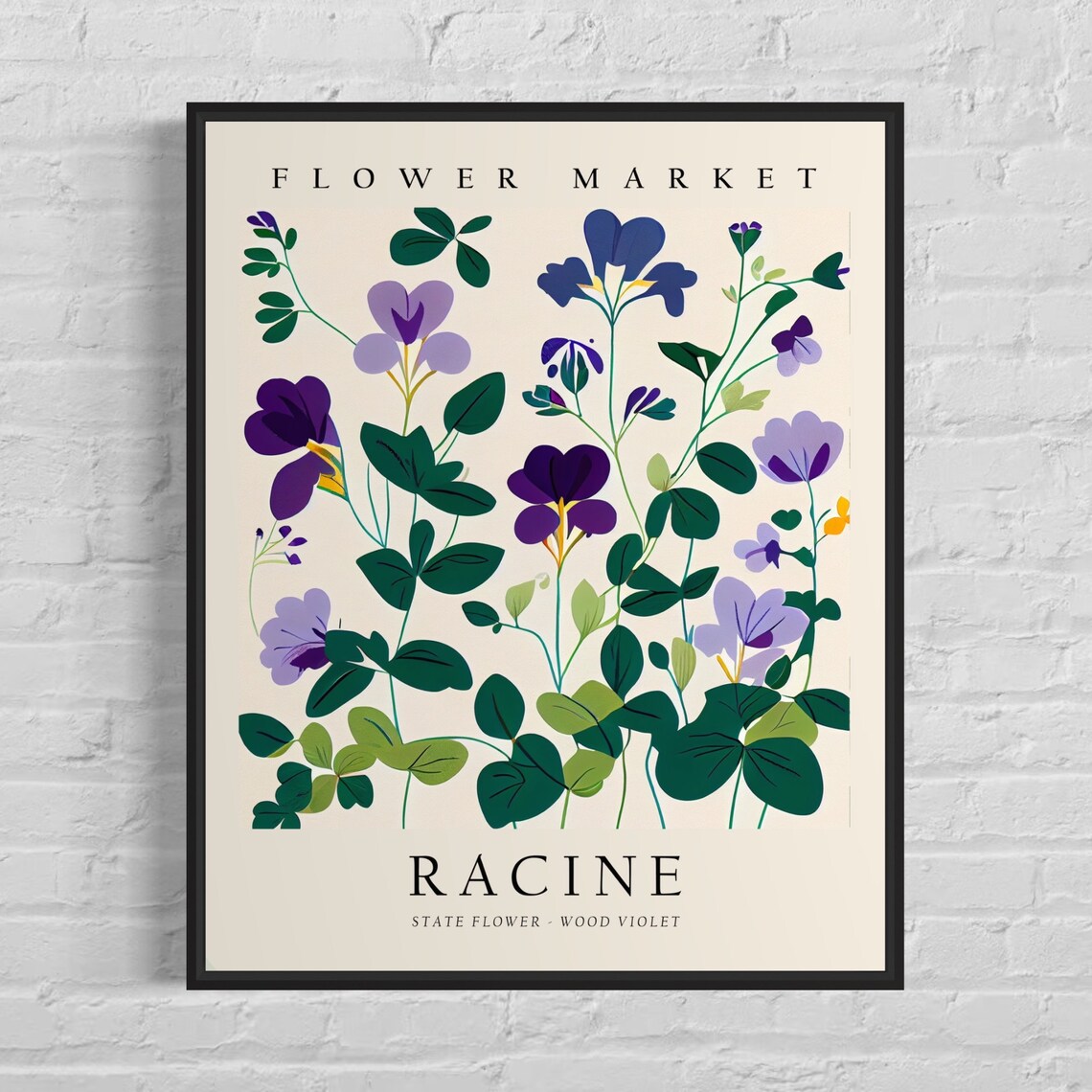 Racine Wood Violet Flower Market Poster with Wild Violet Art Design