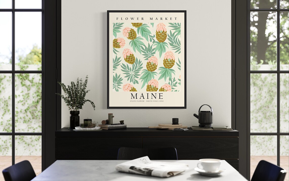 Maine State Flower Market Art Print, Neutral Botanical - Image 2