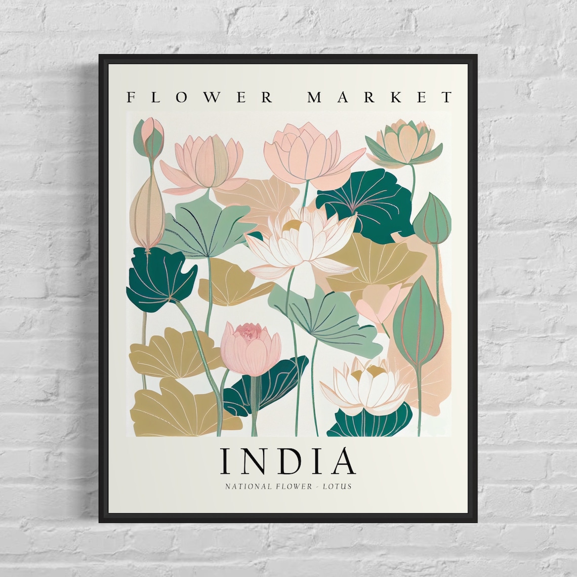 India National Flower Lotus 1960s Botanical Art Print