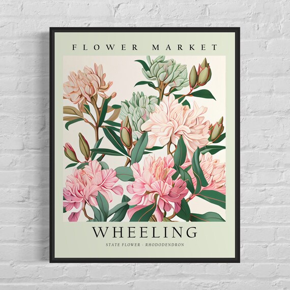 Vintage Wheeling West Virginia Rhododendron Flower Market Art Poster