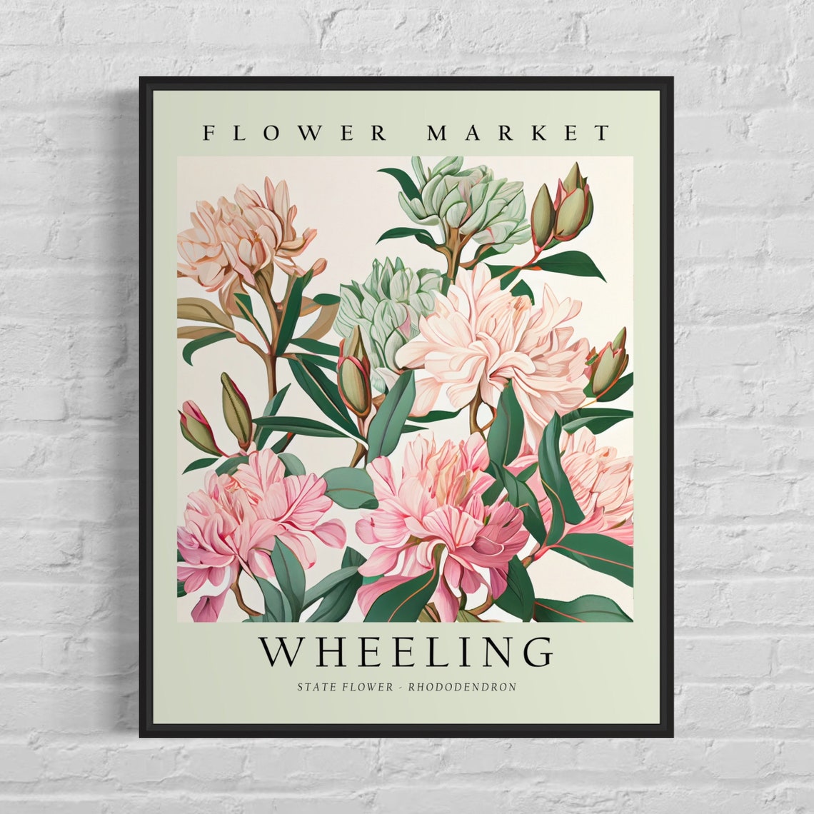 Vintage Wheeling West Virginia Rhododendron Flower Market Art Poster