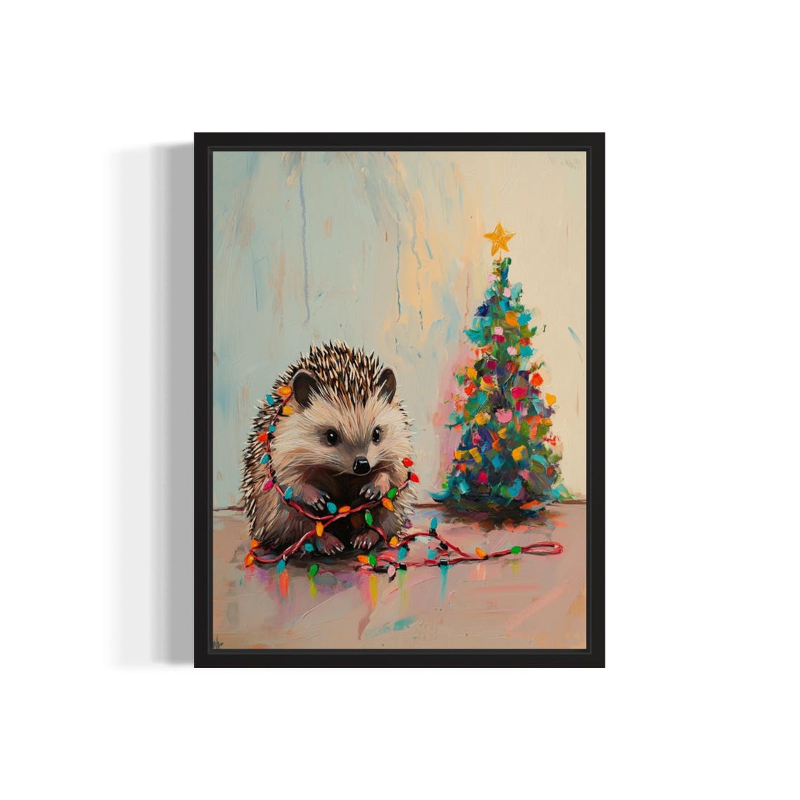 Hedgehog Tangled In Christmas Lights Holiday Tree Poster Artwork