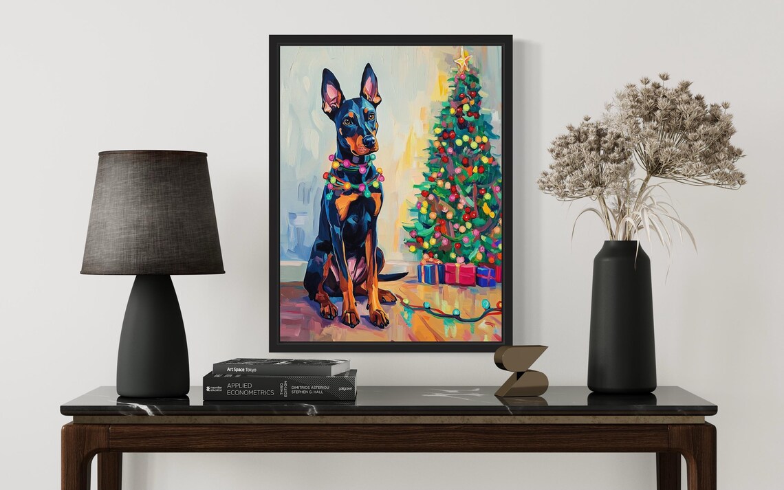 Doberman Pinscher Christmas Lights Holiday Art Print - Image 3