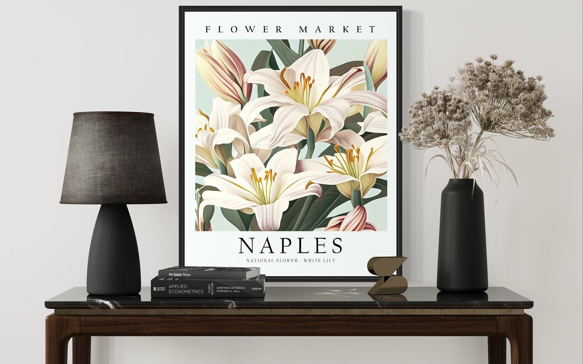 Naples Flower Market White Lily Botanical Art Vintage Poster - Image 2