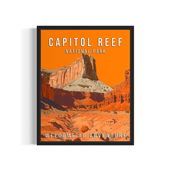 Capitol Reef National Park Utah Red Rock Monoliths Sunset Travel Poster