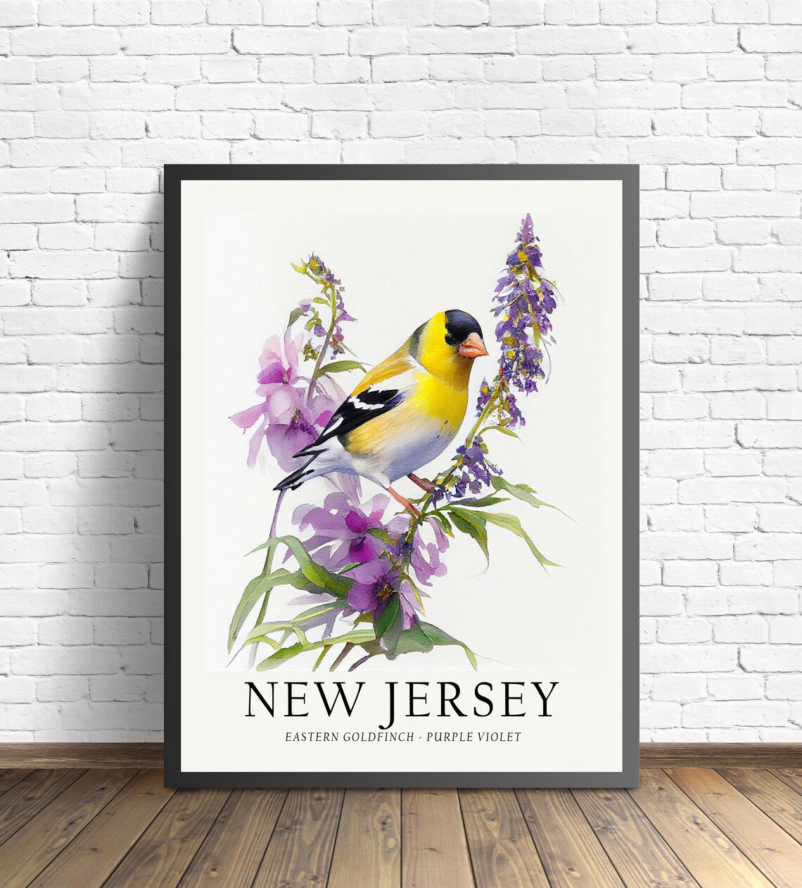 New Jersey Goldfinch Purple Violet Bird Watercolor Art Print