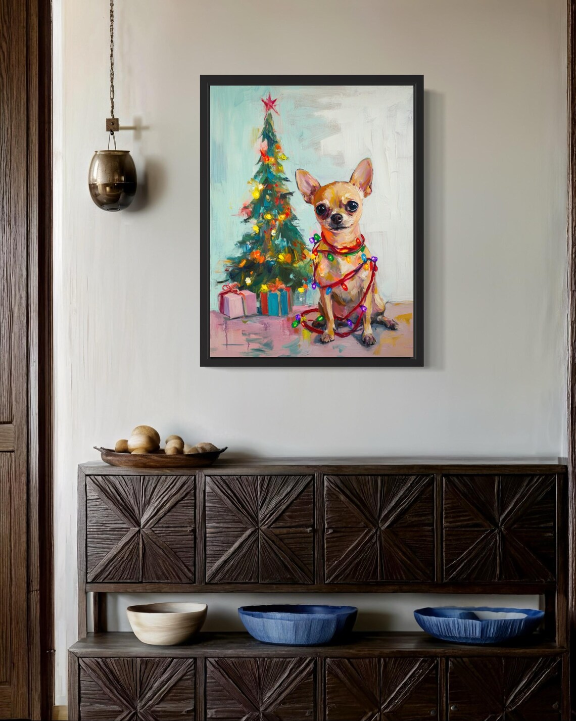 Chihuahua Brown Dog Tangled In Christmas Lights Poster Art Print Animals Wall Art Painting Decor Holiday Season Xmas Posters - Image 3