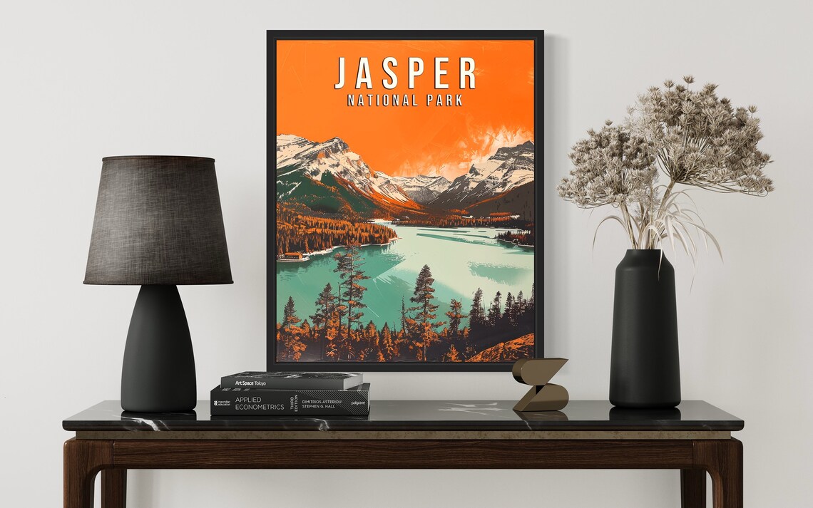 Jasper National Park Mountain Lake Vintage Art Vintage Poster - Image 2