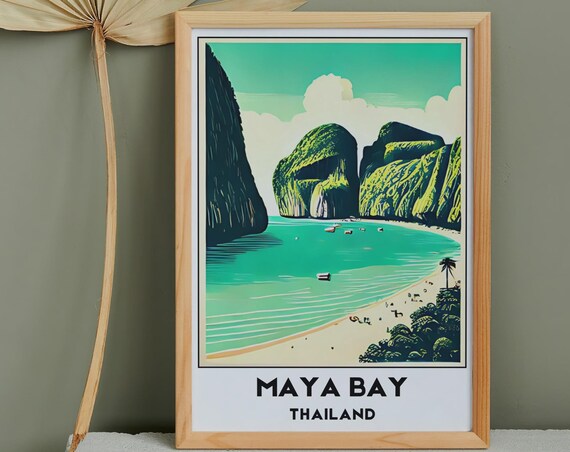 Maya Bay Retro Thailand Poster Tropical Beach Wall Art Travel Decor Thailand Wall Art Nature Poster Modern Home Decor Gift Maya Bay Print