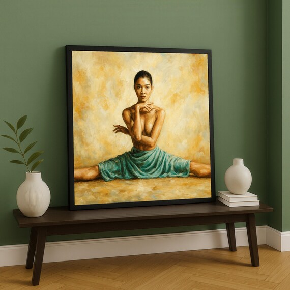 Graceful Ballet Pose Canvas Contemporary Figurative Wall Art Woman Stretching Painting Artistic Home Decor