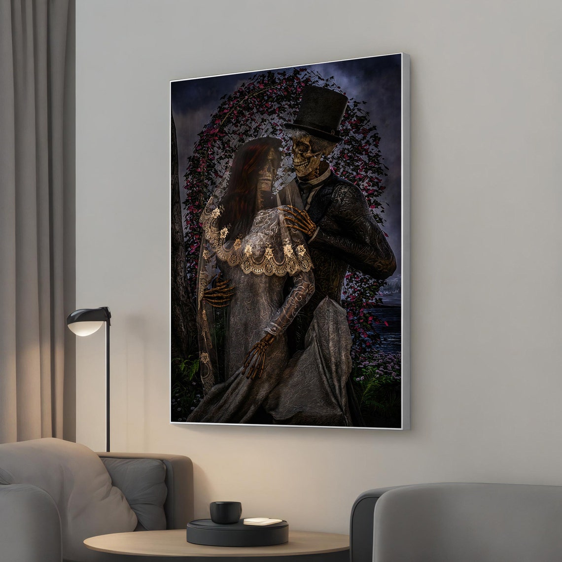 Wedding Gifts Skeleton Couple Canvas Painting Gothic Wall Art Decor Valentines Day