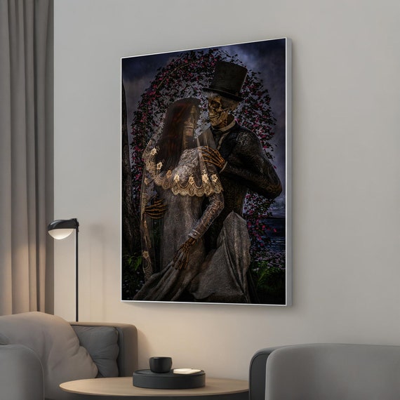 Wedding Gifts Skeleton Couple Canvas Painting Gothic Wall Art Decor Valentines Day