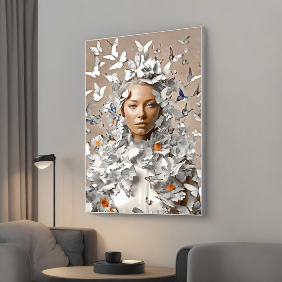 Beauty Woman With Butterflies Canvas Painting Modern Elegant Wall Decor Stunning Art Home Gift