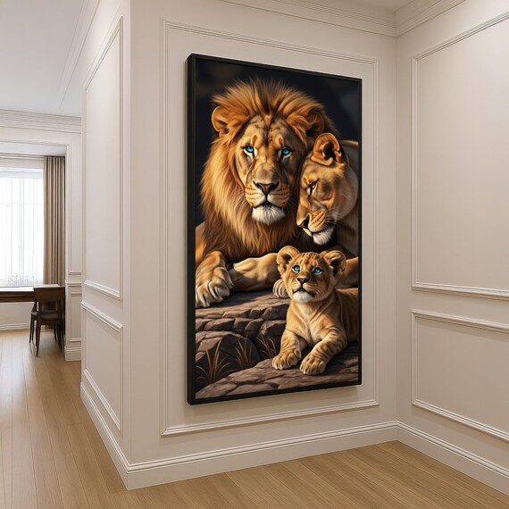 Majestic Lion Family Canvas Wall Art Inspirational Wildlife Portrait Blueeyed Artwork Animal Decor Ready To Hang Home