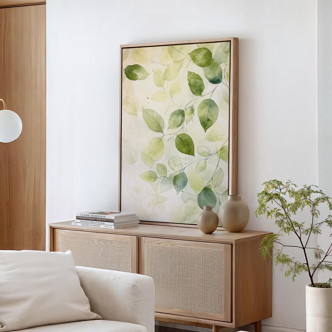 Minimalist Green Leaves Watercolor Nature Art