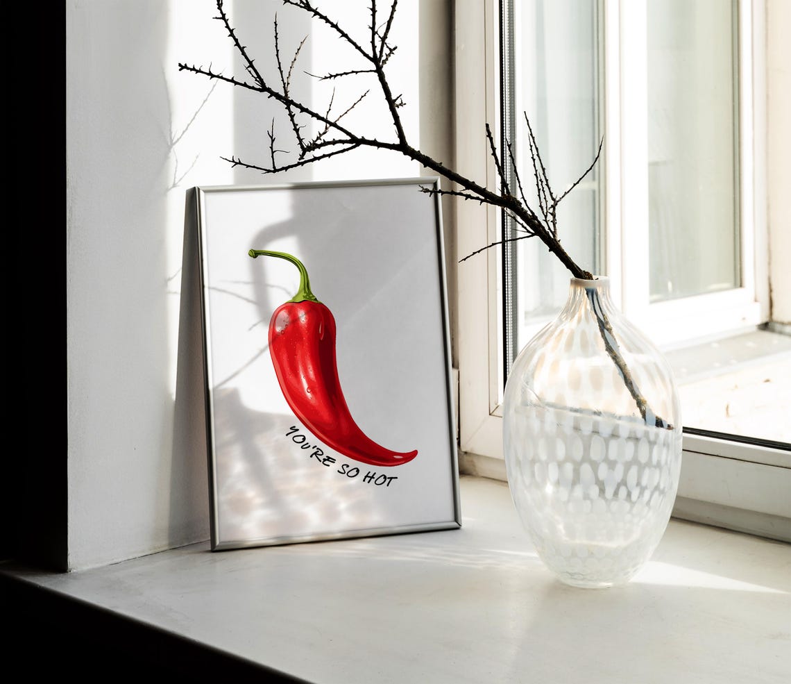 You're So Hot Glossy Red Chili Pepper Flirty Pun Kitchen Poster - Image 2