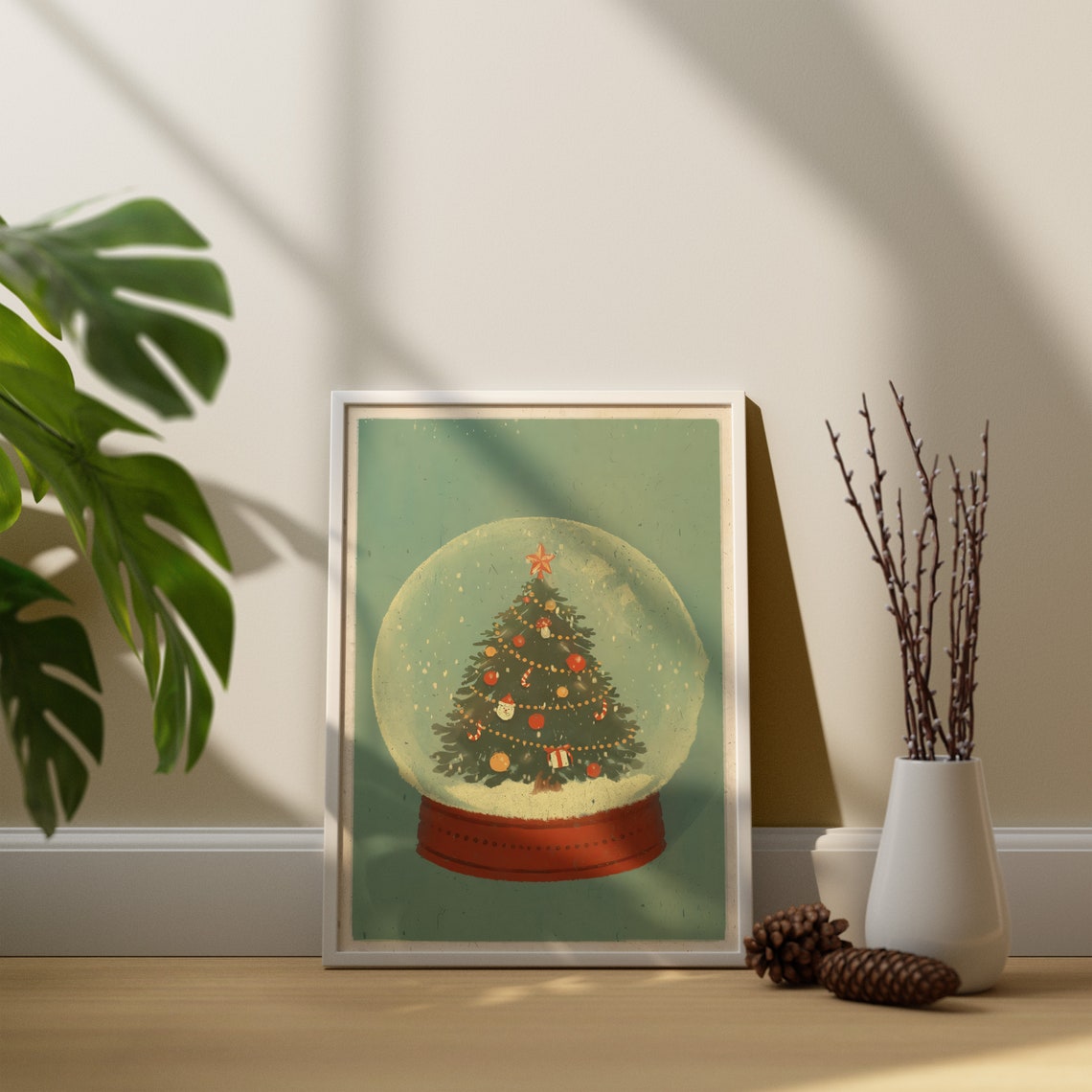 Vintage Christmas Snow Globe Decorated Tree Retro Holiday Art Poster - Image 2