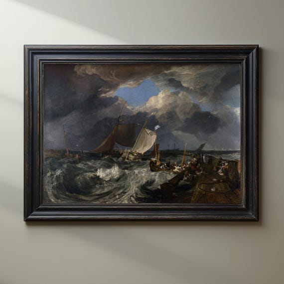Dramatic Seascape Art Print Stormy Ocean Painting Nautical Wall Decor Joseph Mallord William Turner Painting Vintage Sailing Ship Poster