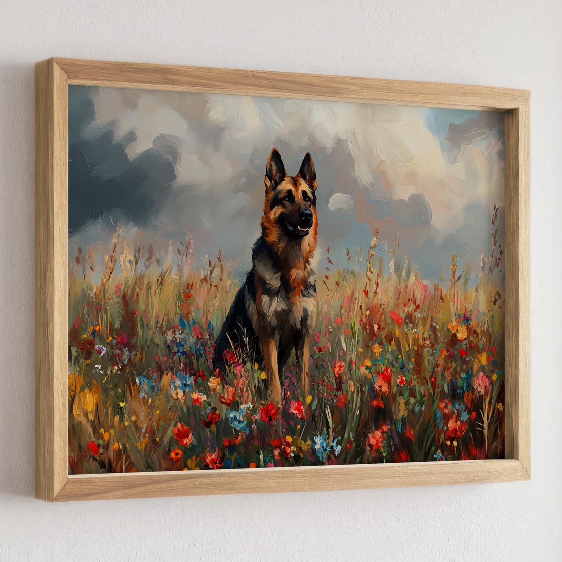 German Shepherd Standing Tall in a Wildflower Meadow Art Poster - Image 2
