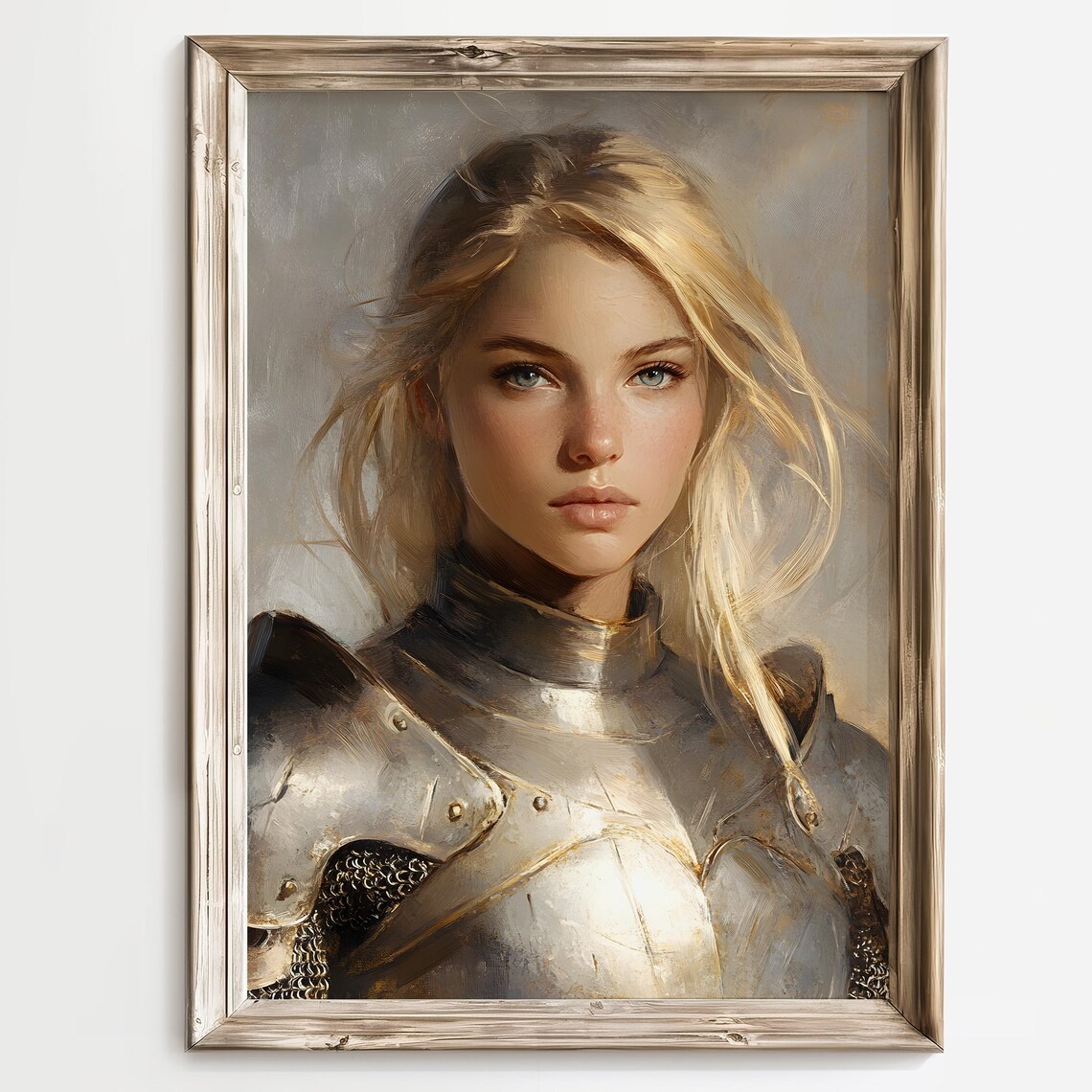 Blonde Female Knight In Silver Armor Heroic Warrior Portrait Poster - Image 3