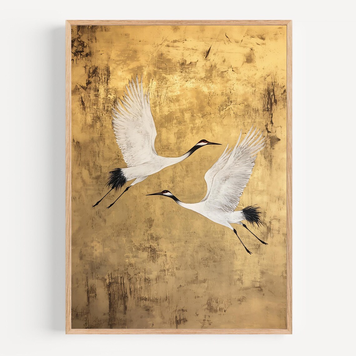 Japanese Crane Gold Leaf Art Print, Minimalist - Image 2